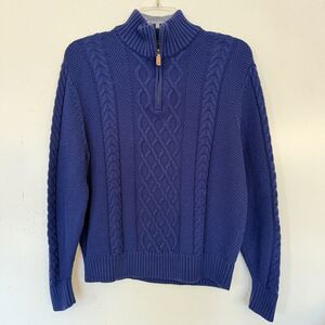 Crown & Ivy Cable Knit Fisherman Sweater Mens L 1/4 Zip Old Money Preppy Coastal